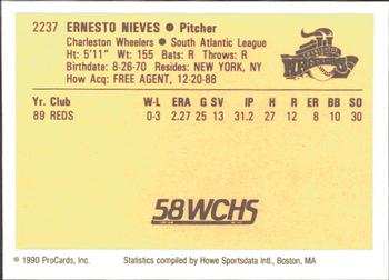 1990 ProCards #2237 Ernesto Nieves Back