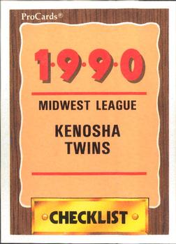 1990 ProCards #2285 Kenosha Twins Checklist Front