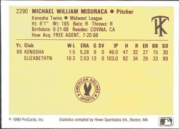 1990 ProCards #2290 Mike Misuraca Back