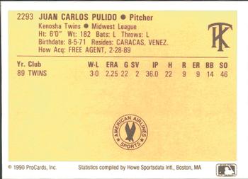 1990 ProCards #2293 Carlos Pulido Back