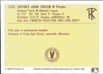 1990 ProCards #2295 Jeff Thelen Back
