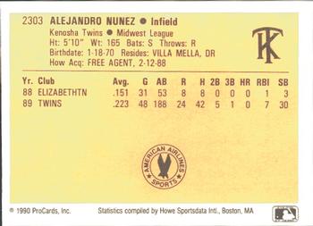 1990 ProCards #2303 Alex Nunez Back