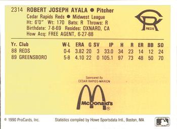 1990 ProCards #2314 Bobby Ayala Back