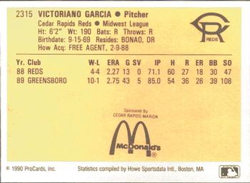 1990 ProCards #2315 Victor Garcia Back