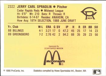 1990 ProCards #2322 Jerry Spradlin Back