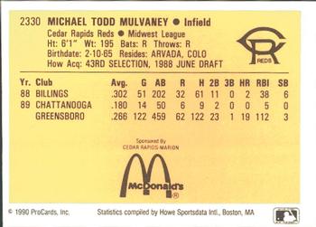 1990 ProCards #2330 Mike Mulvaney Back