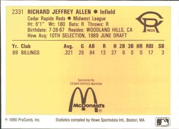1990 ProCards #2331 Rick Allen Back