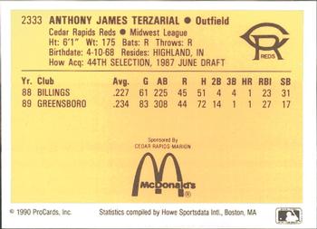 1990 ProCards #2333 Tony Terzarial Back