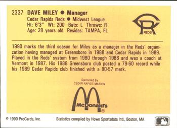 1990 ProCards #2337 Dave Miley Back