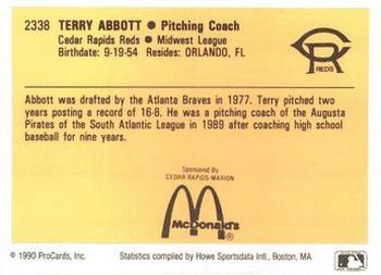 1990 ProCards #2338 Terry Abbott Back