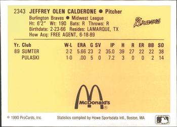 1990 ProCards #2343 Jeff Calderone Back