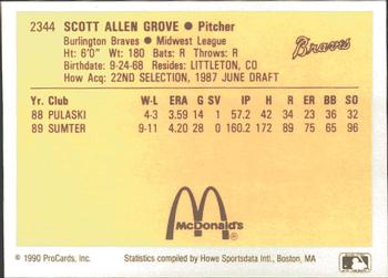 1990 ProCards #2344 Scott Grove Back