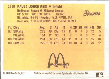 1990 ProCards #2359 Paulo Reis Back