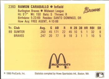 1990 ProCards #2360 Ramon Caraballo Back