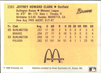 1990 ProCards #2363 Jeff Clark Back