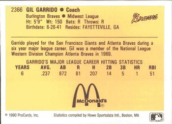 1990 ProCards #2366 Gil Garrido Back