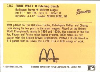 1990 ProCards #2367 Eddie Watt Back