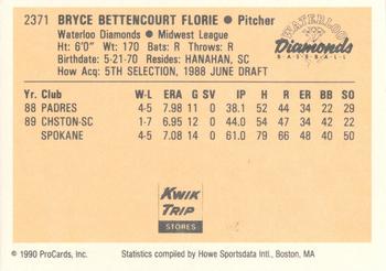 1990 ProCards #2371 Bryce Florie Back