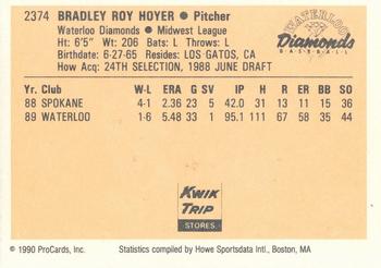 1990 ProCards #2374 Brad Hoyer Back