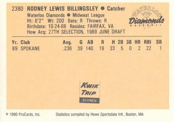1990 ProCards #2380 Rod Billingsley Back