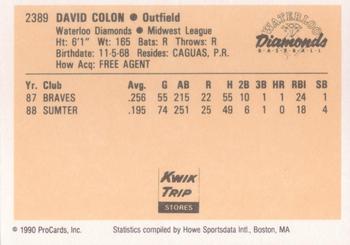 1990 ProCards #2389 David Colon Back
