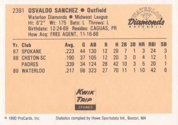 1990 ProCards #2391 Osvaldo Sanchez Back