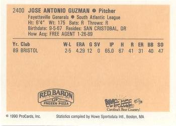 1990 ProCards #2400 Jose Guzman Back