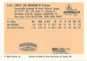 1990 ProCards #2402 Linty Ingram Back