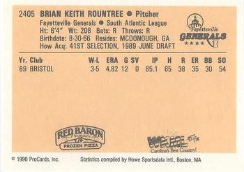 1990 ProCards #2405 Brian Rountree Back