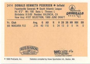 1990 ProCards #2414 Don Pedersen Back