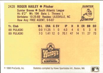 1990 ProCards #2428 Roger Hailey Back