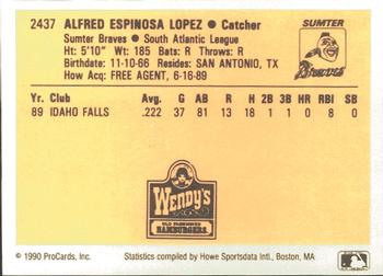 1990 ProCards #2437 Fred Lopez Back