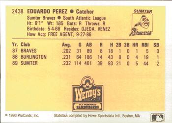 1990 ProCards #2438 Eduardo Perez Back