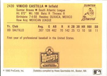 1990 ProCards #2439 Vinny Castilla Back
