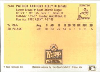1990 ProCards #2440 Pat Kelly Back
