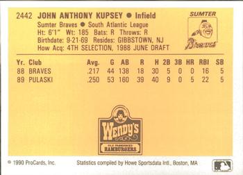 1990 ProCards #2442 John Kupsey Back