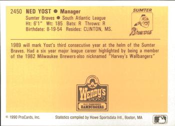 1990 ProCards #2450 Ned Yost Back