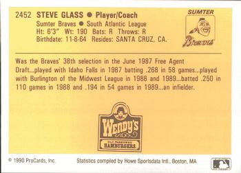 1990 ProCards #2452 Steve Glass Back