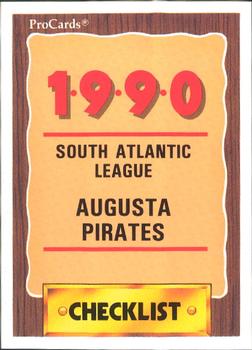1990 ProCards #2454 Augusta Pirates Checklist Front