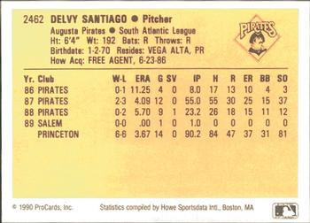1990 ProCards #2462 Delvy Santiago Back