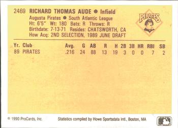 1990 ProCards #2469 Rich Aude Back