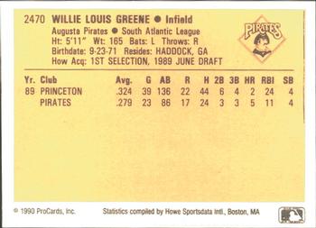 1990 ProCards #2470 Willie Greene Back