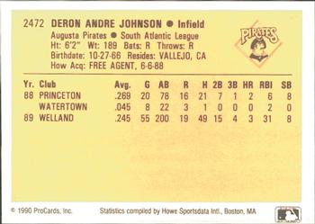 1990 ProCards #2472 Deron Johnson Back