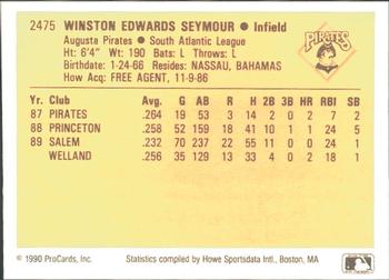 1990 ProCards #2475 Winston Seymour Back