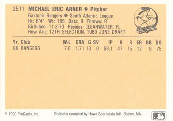 1990 ProCards #2511 Mike Arner Back
