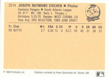 1990 ProCards #2514 Joey Eischen Back