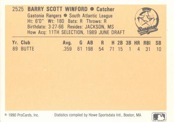 1990 ProCards #2525 Barry Winford Back