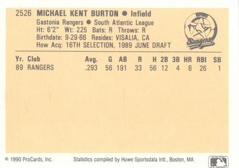 1990 ProCards #2526 Mike Burton Back