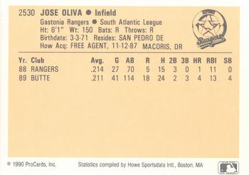 1990 ProCards #2530 Jose Oliva Back