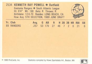 1990 ProCards #2534 Kenny Powell Back